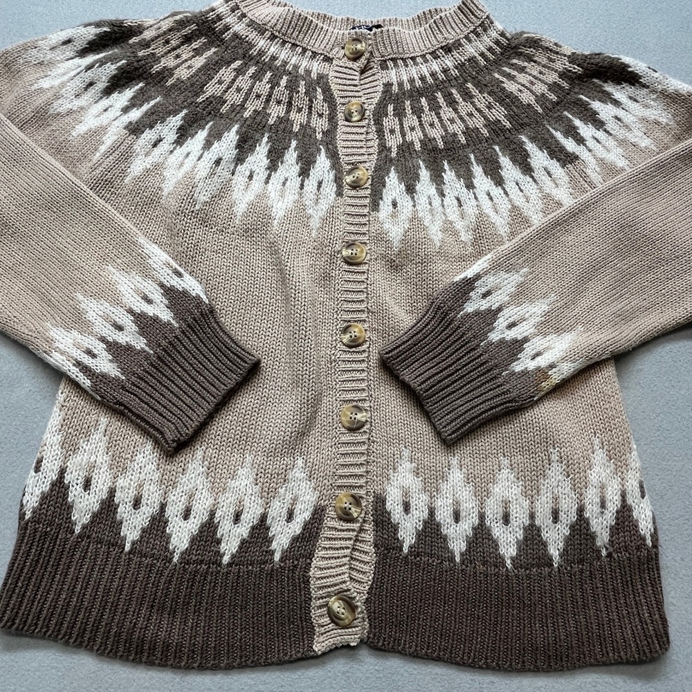 Vtg. JG Hook Wm's  Fair Isle Cardigan Sweater Brown Cotton Wool Sz M Nordic READ